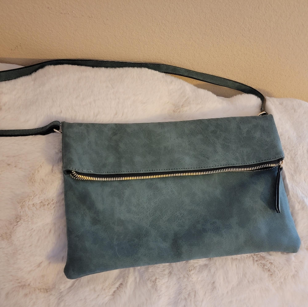 Clutch Teal Green Brushed Suede, Dot Dash